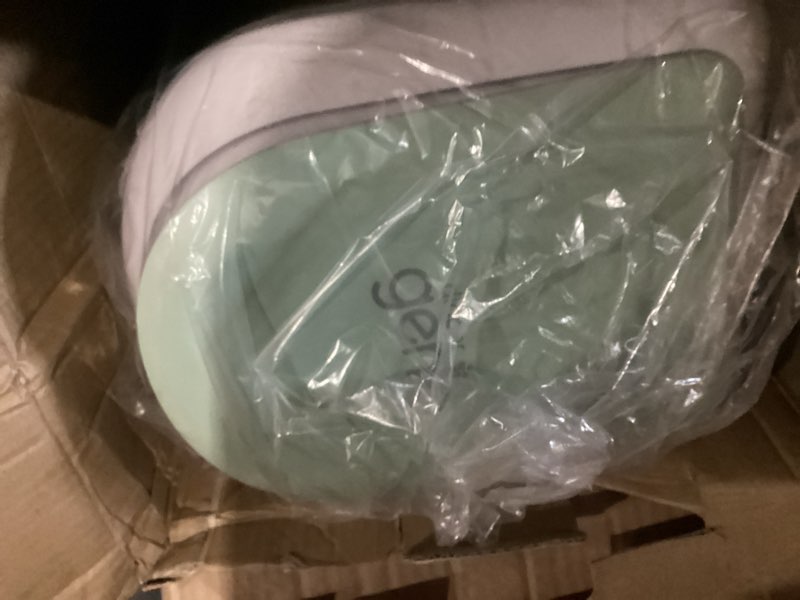 Condition photo showing New/Like New for diaper genie platinum pail (sage green) is made in durable stainless steel and includes 1 easy roll refill with 18 bags that can last up to 5 months.
