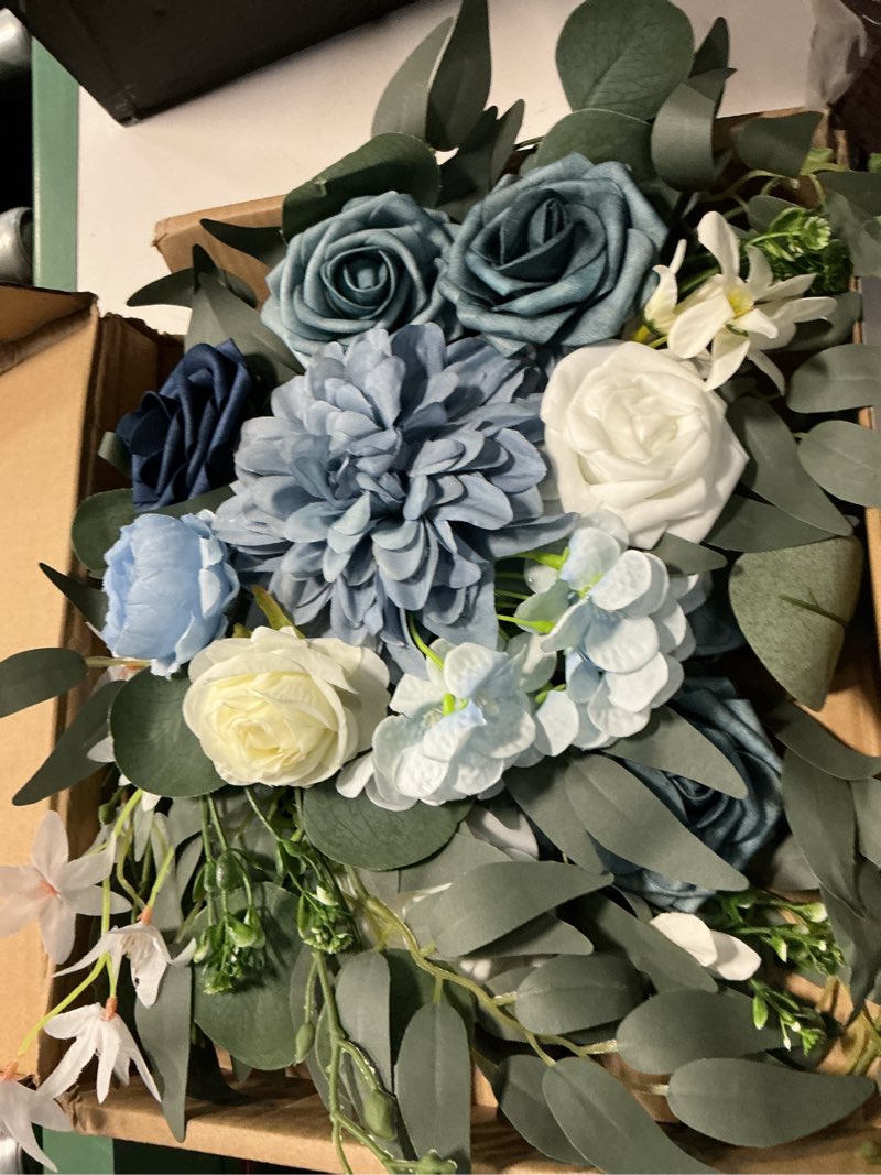 Condition photo showing Good Condition for wedding arch flowers set of 2, artificial flowers for decoration for wedding ceremony backdrop, wedding floral arrangement for arch, wedding welcome signs, reception decor (dusty blue)