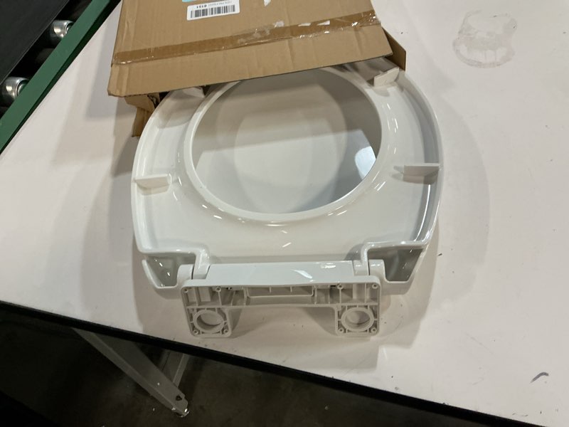 Condition photo showing As Is for durable round toilet seat with slow soft close - easy to install and clean, never loosens - white, fits most round toilets white round without toddler seat