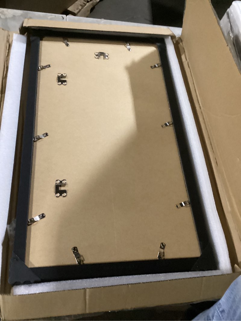Condition photo showing Good Condition for 12x22 picture frame set of 2, black with glass collage frame, display eight opening 4x6 photos with mat or 12 x 22 newspaper without mat - horizontal or vertical wall mounting black 12x22 in matted to 8-4x6