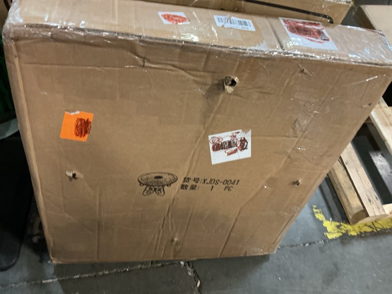 Condition photo showing Good Condition for Vintage Green and Gold Round Accent Table with Scroll Iron Legs, 30” Height – Classic Decorative Side Table for Living Room, Bedroom, Entryway Green and Gold a