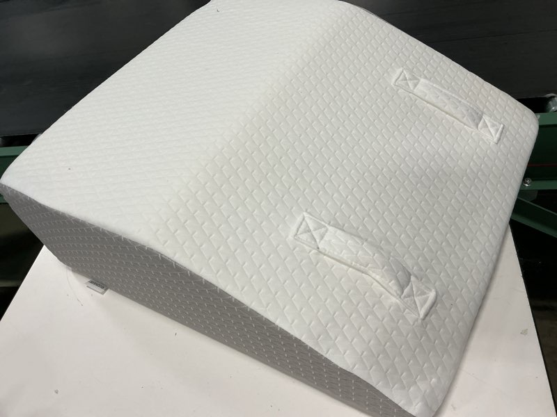 Condition photo showing Good Condition for ruqmuis leg elevation pillow for after surgery, 8inch foam leg elevating pillow for swelling and blood circulation, leg wedge pillow for sleeping, knee pillow for knee hip ankle pain relief, white flat top 8 inch white/grey