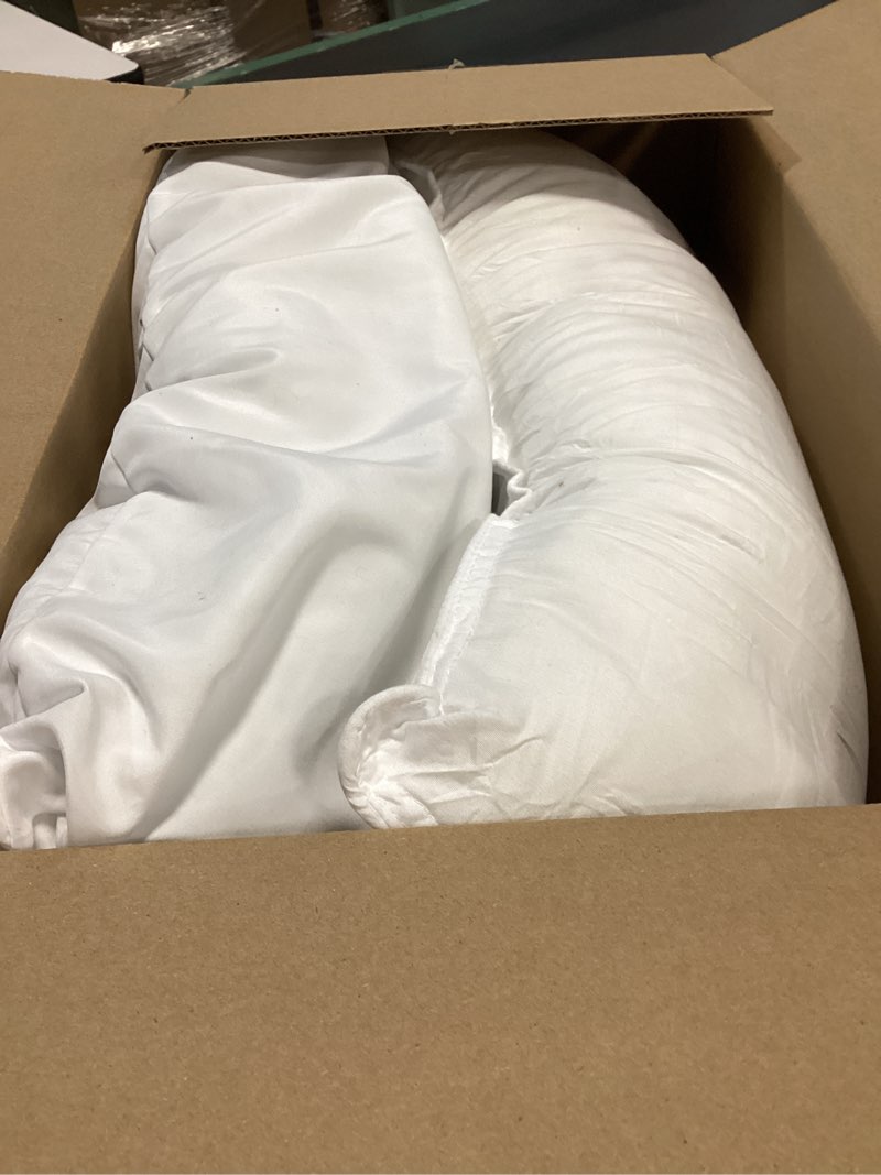 Condition photo showing As Is for Amazon Basics Down Alternative Pillows for Stomach and Back Sleepers, Soft Density, Standard, Pack of 2, White, 26 in L x 20 in W Standard (Pack of 2) Soft Pillow