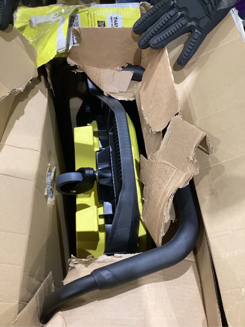 Condition photo showing As Is for kärcher walk-behind outdoor push sweeper s 6 twin for workshops, warehouses or garages - 6x faster than a push broom, 10 gallon capacity, 33.9" sweeping width s 6 twin (residential) yellow
