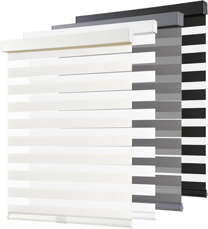 AOSKY Cordless Zebra Blinds for Windows Pull Down Roller Window Shades Dual Layer Light Filtering Privacy for Day and Night, Free-Stop Door Shades for Home Easy