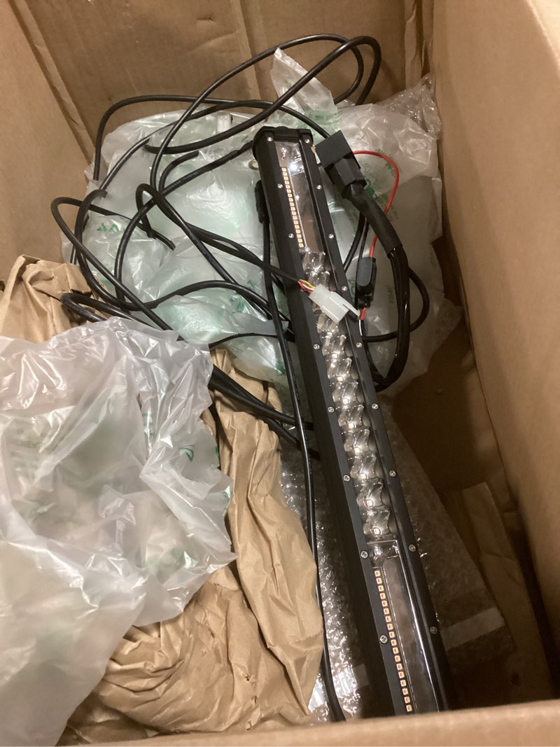 Condition photo showing As Is for 20 Inch White Red LED Light Bar 5 Modes Dual Color Flashing Strobe Driving Lights Spot Flood Combo Off Road Auxiliary Fog Light for Trucks SUV ATV Boat 4x4 with Special 10FT Wire Harness