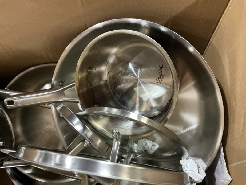 Condition photo showing As Is for henckels paradigm ceramic 11-piece cookware set, tri-ply hybrid non-stick new