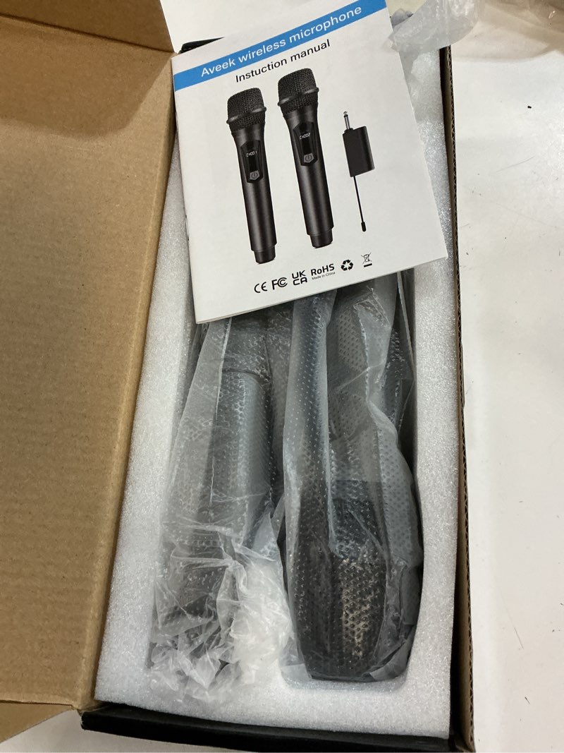 Condition photo showing Good Condition for aveek wireless karaoke microphone, rechargeable handheld mic with receiver for powered speakers and amplifiers, karaoke microphone set for singing, weddings, dj, parties (2 pack) 2 packs