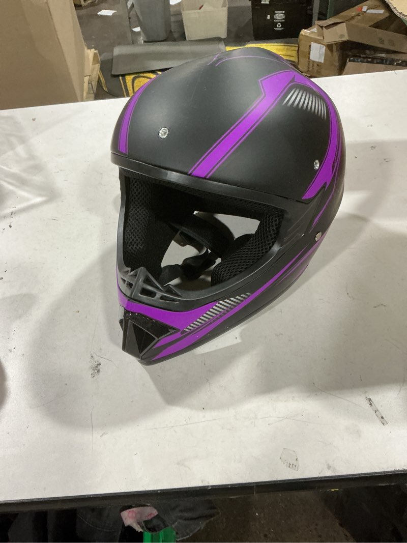 Condition photo showing As Is for DOT Approved Youth Kids Motocross Helmet - Ultra-Lightweight Full Face Dirt Bike/ATV Helmet with Goggles, Gloves & Face Shield (4-Piece Set) Black purple Small