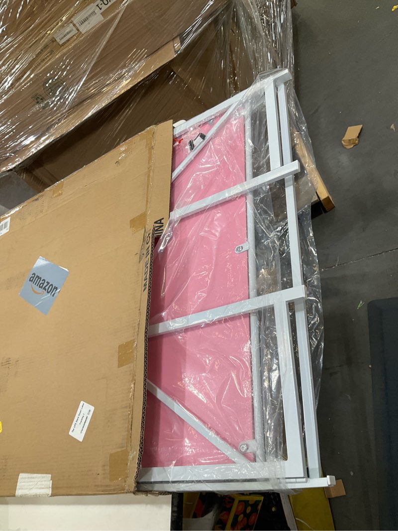 Condition photo showing Good Condition for udd no assembly wide folding bookshelf, 34" h x 30.9" w, 3 tier foldable book shelf industrial bookcase, vintage collapsible storage shelves for home office living room bedroom, pink white 3 tiers shelf spacing 13" pink / white