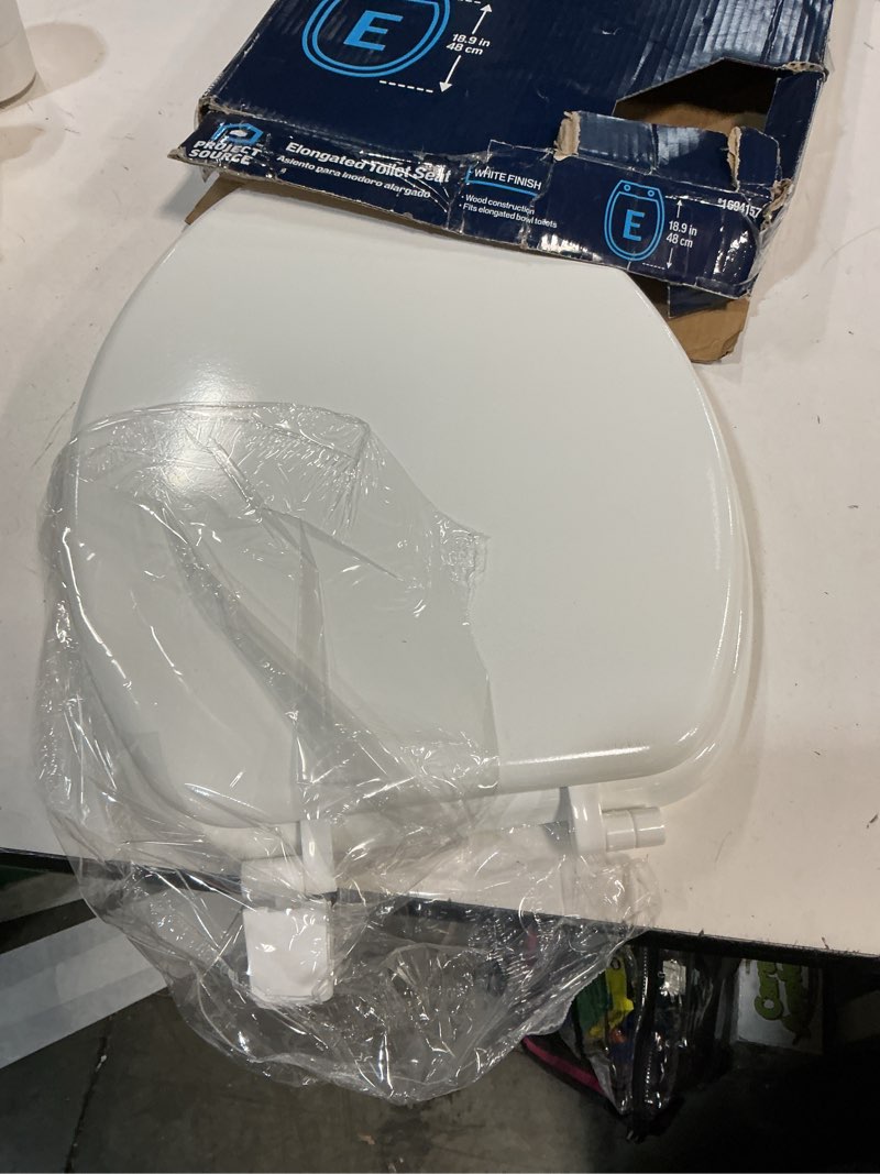 Condition photo showing As Is for today Project Source Wood White Elongated Toilet Seat one_size | HY-D22