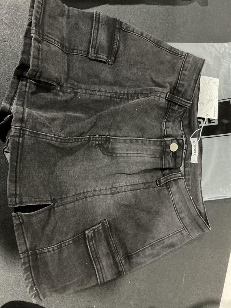 Condition photo showing New/Like New for Jean Skorts Skirts for Women Denim High Waisted Two Side Slit Mini Y2K Casual Shorts with Pockets Denim Black large