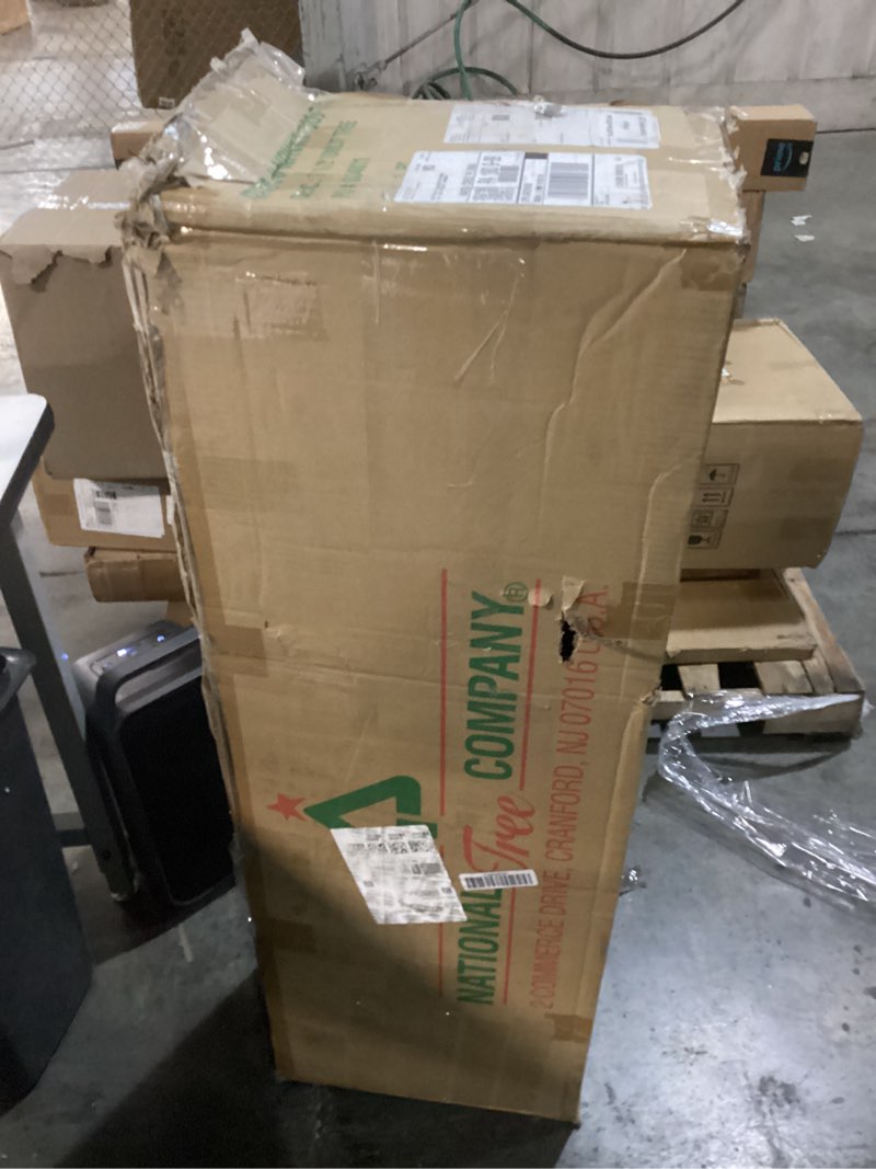 Condition photo showing As Is for National Tree Company Artificial Full Christmas Tree, Black, North Valley Spruce, Includes Stand, 7.5 Feet 7.5 ft