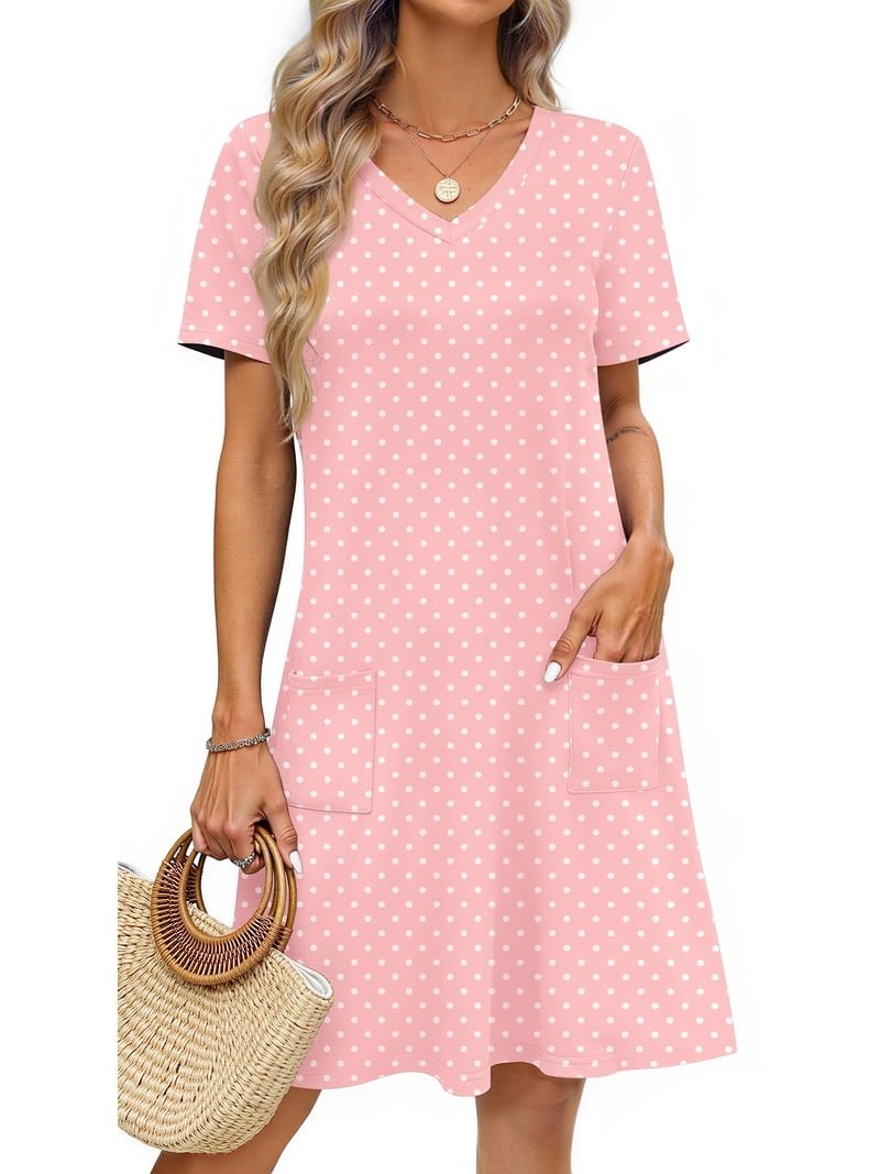 fantaslook summer dresses for women v neck short sleeve casual t shirt dress beach sundresses with pockets