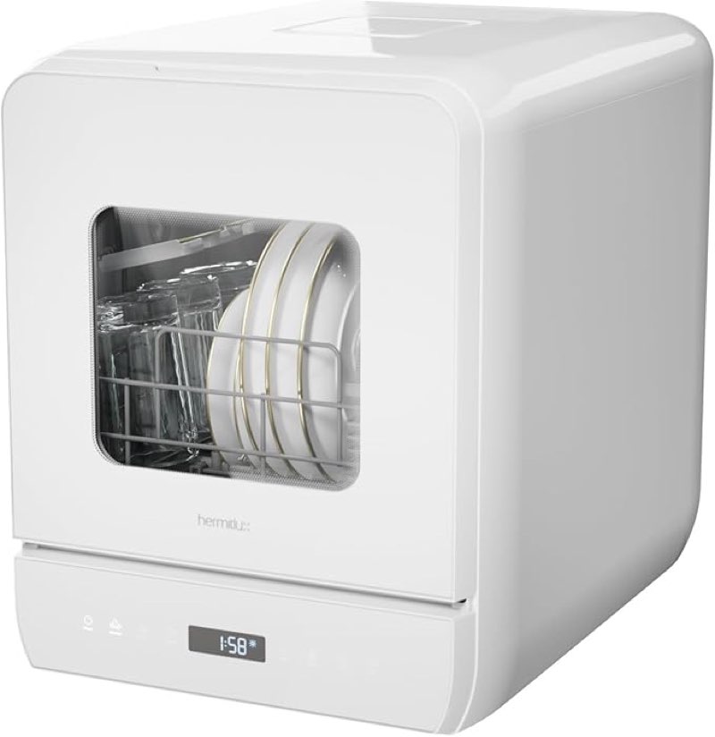 Hermitlux Countertop Dishwasher, 6 Wash Programs Slim Size Portable Dishwasher