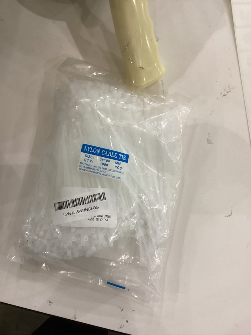 Condition photo showing New/Like New for 1000 pcs 4 inch Cable Zip Ties Heavy Duty, Premium Plastic Wire Ties with 18 LBS Tensile Strength, UV Resistant Cable Ties, Self-Locking White Nylon Tie Straps 4 inch ( 3 x 100mm ) White