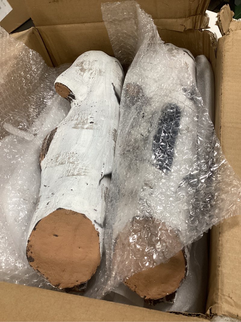 Condition photo showing Good Condition for Hisencn Gas Fireplace Logs Set, Ceramic White Birch Log for Gas Fireplace Intdoor Inserts, Vented, Electric Gas Fireplaces, Outdoor Firebowl, Linear Fire Pits Ceramic Fiber Fake Wood Logs, 6pcs Medium, 6pcs White Birch