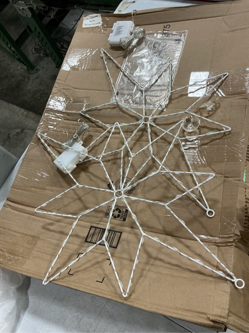 Condition photo showing As Is for 2 pack 16 large christmas window light decorations, led bethlehem christmas star window silhouette lights with timer, 8 models, iron frame, battery operated lighted xmas star decors (warm white)