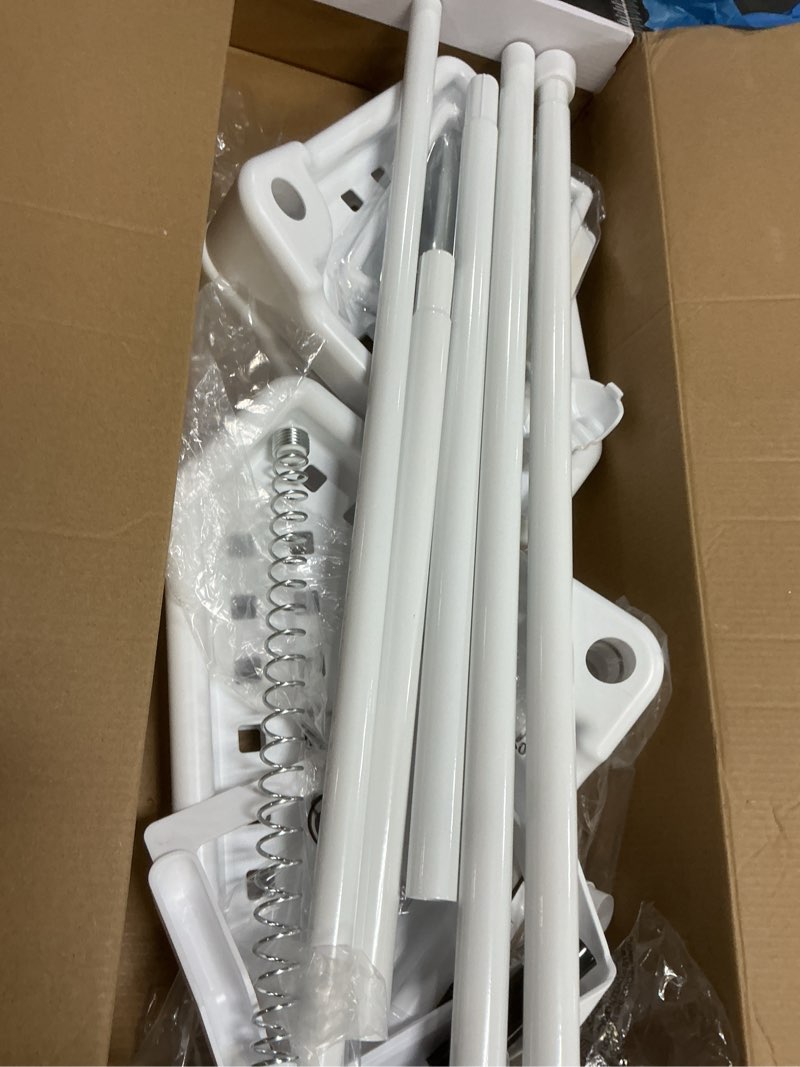 Condition photo showing As Is for Caddies 60'-96' Adjustable Tension Steel Shower Pole Caddy – 3 Shelves, White Finish