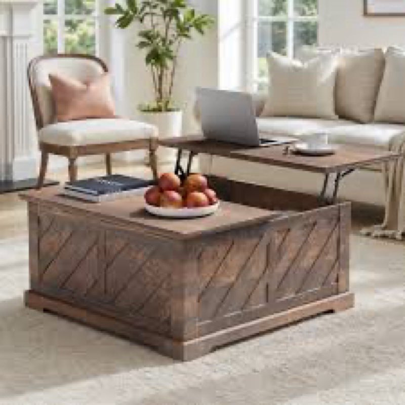 Nilla Wood Storage Coffee Table with Lift Top, 35.5" Dining Table for Living Room