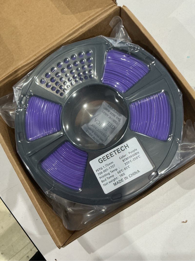 Condition photo showing New/Like New for geeetech petg filament 1.75mm, 1 kg (2.2lbs) spool 3d printer filament, high-toughness, ±0.02mm accuracy, neatly wound & moistureproof, non-clogging non-stringing, fits most fdm printers, purple petg purple