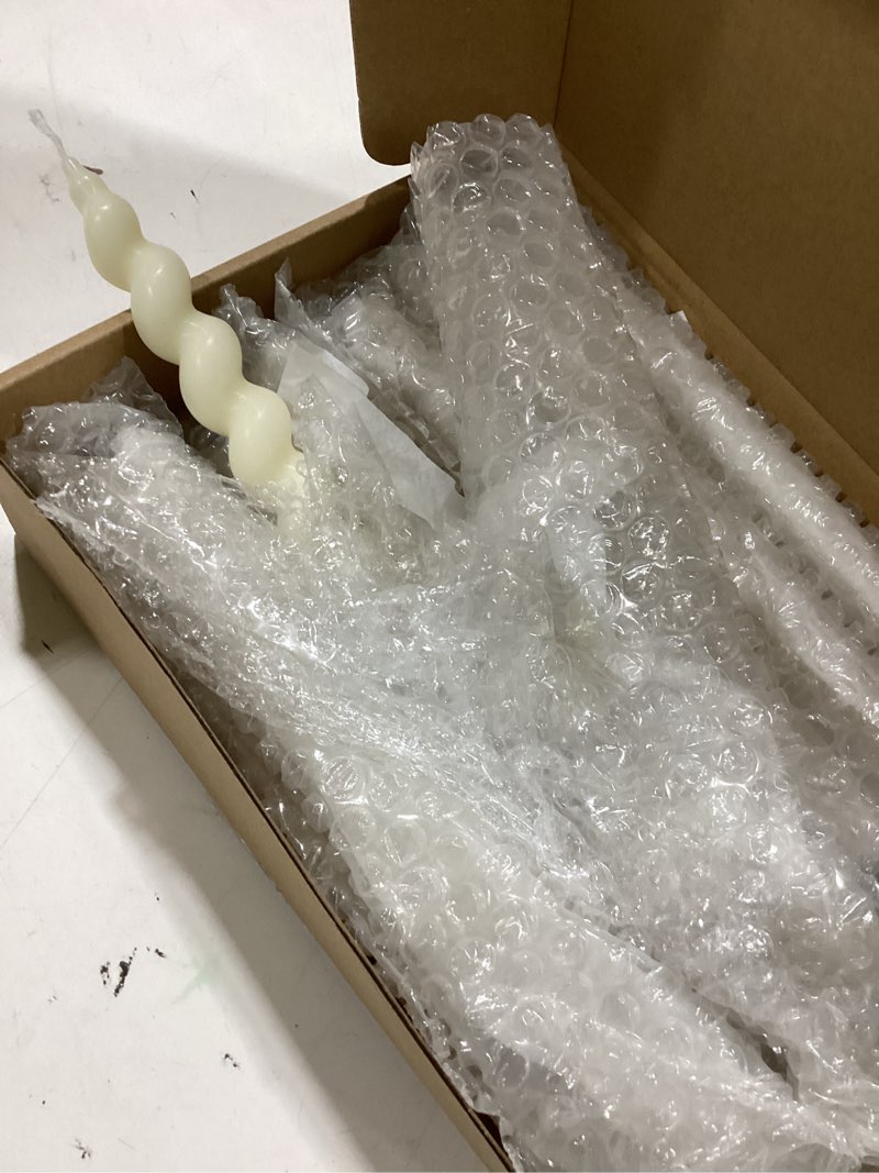 Condition photo showing Good Condition for nuanchu 12 pcs elegant white spiral taper candles twisted wax candlesticks 7.5 inch short ivory spiral wax scented taper candles for easter wedding bridal shower birthday decor table centerpieces