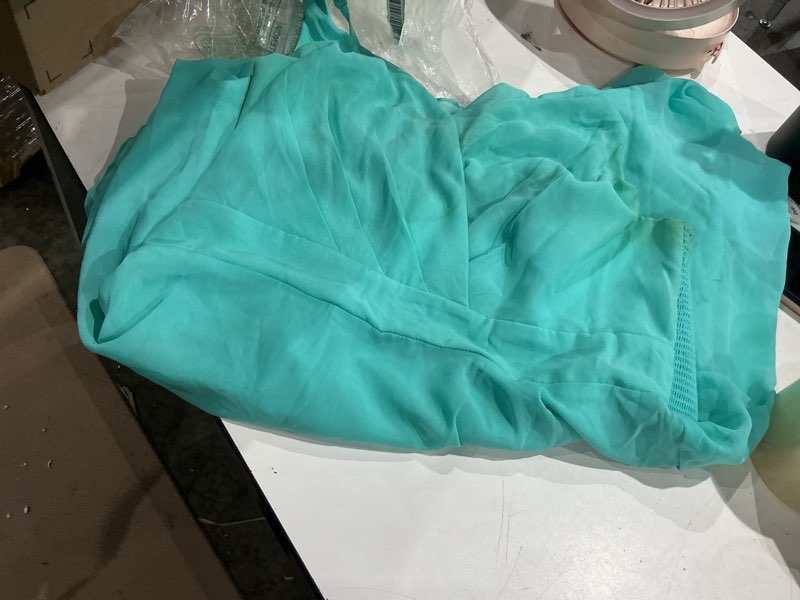 Condition photo showing As Is for dressever v-neck cocktail dress chiffon sundress | summer dress;adjustable spaghetti strap;valentine's day dress;anniversary dress;wedding dress;beach dress;party dress 3x-large turquoise