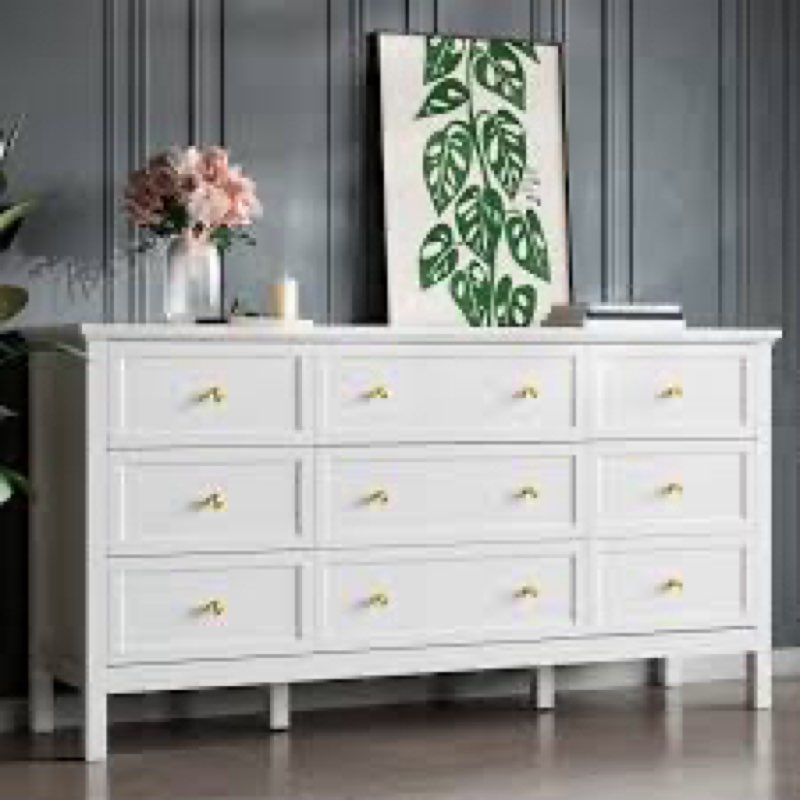 Winston Porter White 9 Drawer Dresser, Modern Dresser With Gold Handles