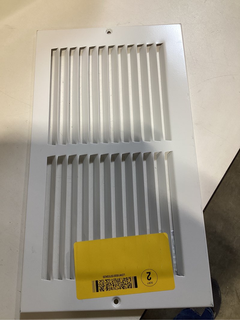 Condition photo showing Good Condition for ez-flo 12 x 6 inch (duct opening) return air vent cover for wall or ceiling, solid steel return air grille, hvac vent cover, white, 61626 12 in. x 6 in. grille
