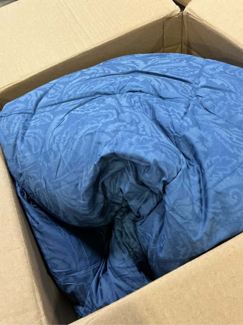 Condition photo showing As Is for Goose Feather and Down Comforter Queen Size, All Season Medium Warmth Luxury Duvet Insert, Jacquard Paisley Design, 100% Cotton Shell with 8 Corner Tabs (90x90'', Navy Blue) All Season-blue Queen