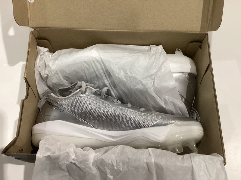 Condition photo showing New/Like New for Adidas Womens Adizero Instinct TPU Silver Speed Softball 11.5 Silver Metallic/Black/Grey