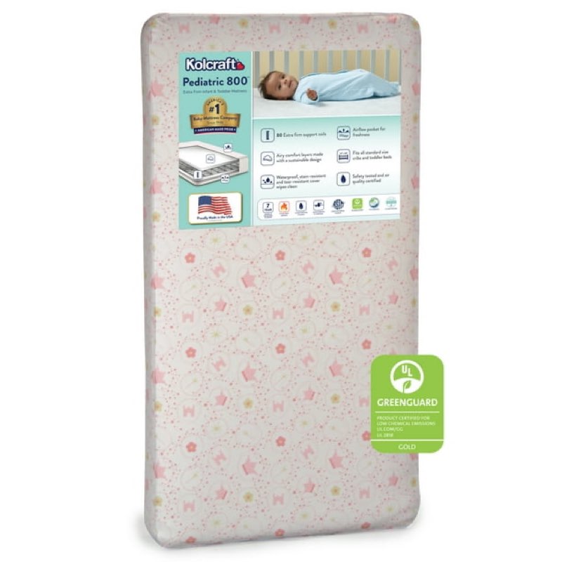 kolcraft pediatric 800 extra firm baby crib & toddler mattress, 80 coil, waterproof, pink