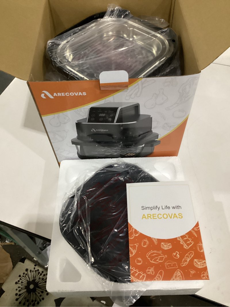 Condition photo showing New/Like New for not tested******  4-in-1 portable glass air fryer, 140–400°f precise heat, max crisp technology, 4.2qt & 1.6qt dual containers with lids, freezer & dishwasher safe, bake, recrisp, air fry grey