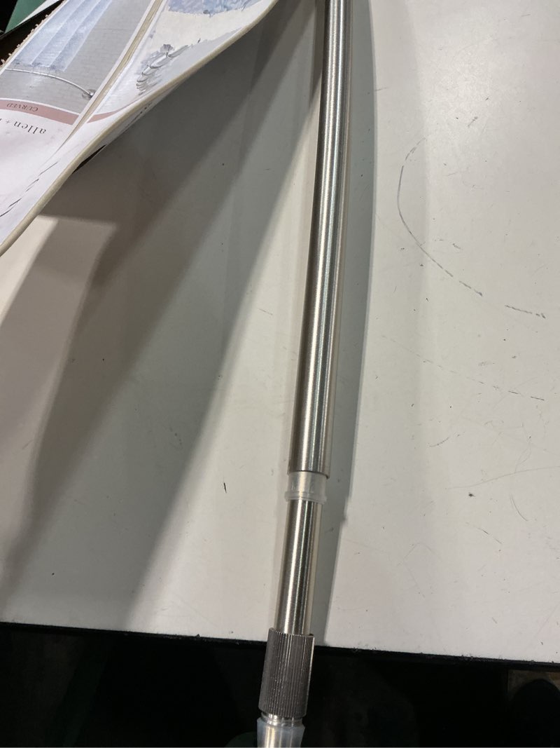 Condition photo showing As Is for allen + roth 44-in to 72-in brushed nickel fixed or tension single curve adjustable shower curtain rod