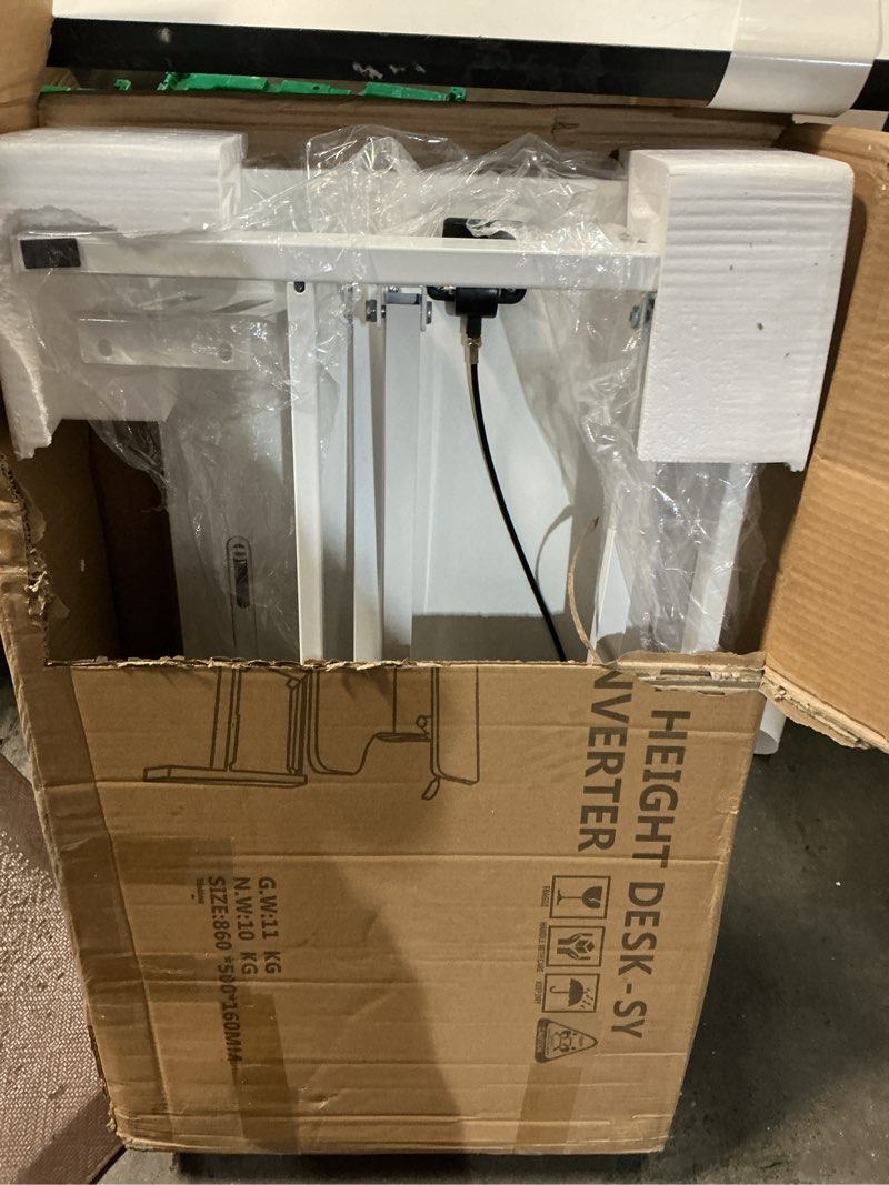 Condition photo showing Good Condition for standing desk converter, height adjustable, dual monitor with keyboard tray | wide keyboard tray, sturdy construction, sit-to-stand transition, easy assembly tabletop workstation for home & office white 32"
