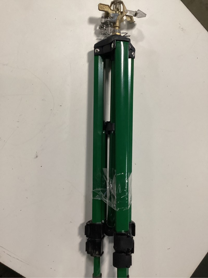 Condition photo showing As Is for orbit heavy duty brass lawn impact sprinkler on tripod base, water yard - 58308d