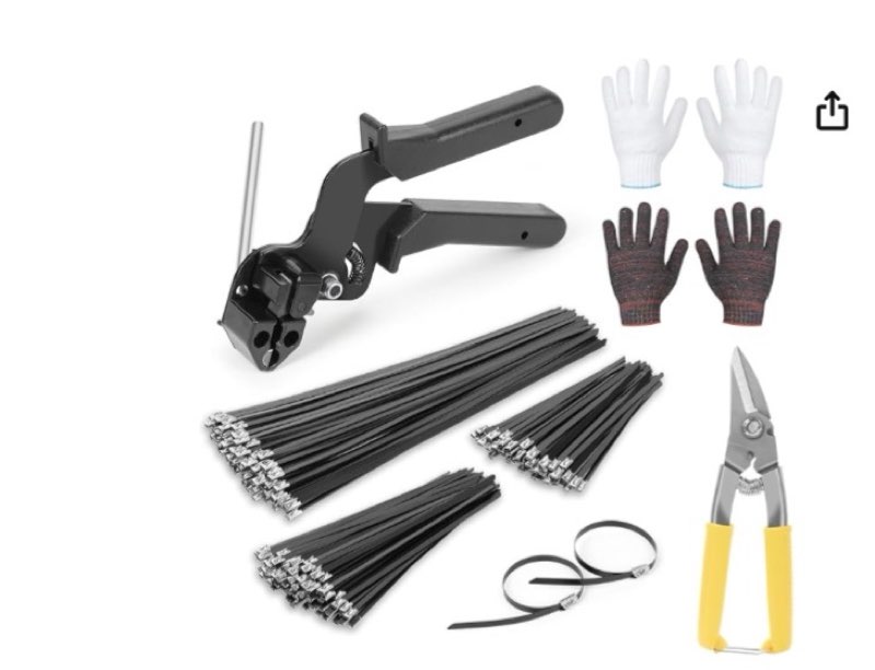 stainless steel cable tie gun kit?with 300pcs uv resistant black metal zip ties heavy duty outdoor (