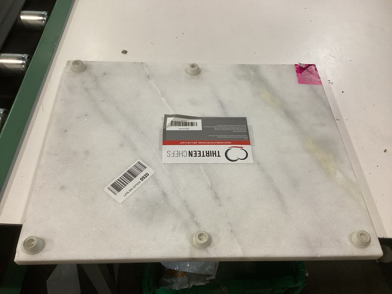Condition photo showing As Is for thirteen chefs villa acacia 20x16" marble cutting board for kitchen 20" x 16"