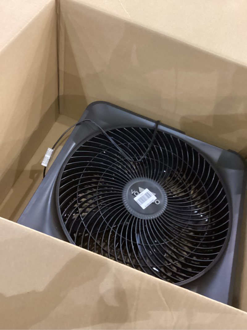 Condition photo showing As Is for Vornado Model 80X High Velocity Box Fan with Kick Stand, Digital Display, Removable Grille, Variable Speed Control, 1-12 Hour Timer, Powerful Floor Fan for Bedroom, Targeted Cooling Fan, Cool Gray