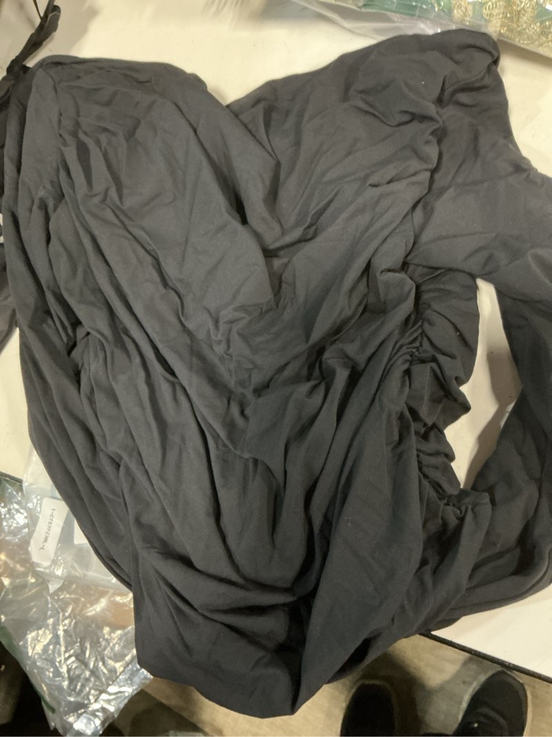 Condition photo showing Good Condition for QINSEN Women's Sexy Off Shoulder Shirt Long Sleeve Double Lined Tops Side Ruched Fitted Tees Large Black