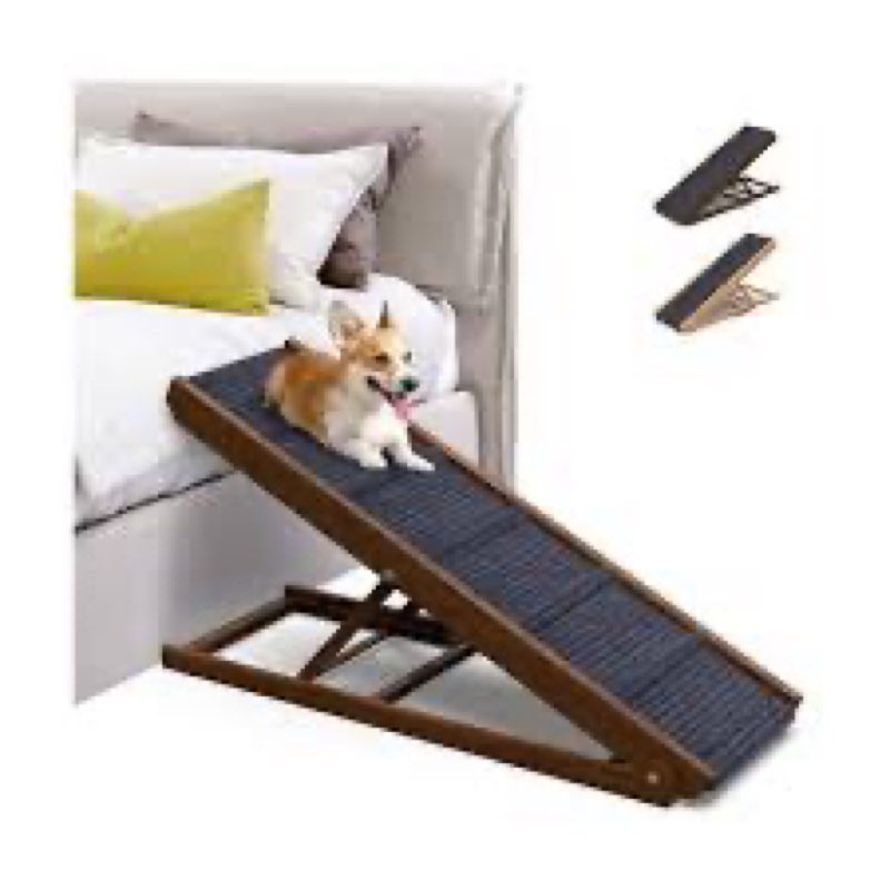 PATHOSIO PETS Adjustable Dog Ramp for Bed - Foldable Wooden Ramp for Dogs to Get on Bed, Couch, or C