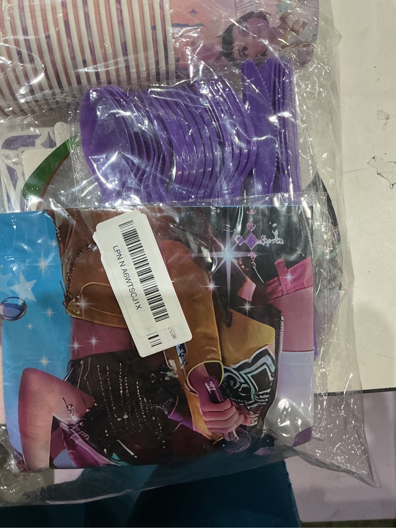 Condition photo showing Good Condition for 88pcs for stitch party supplies: 6 hanging swirls, 20 napkins, 20 cups, 20 plates ?9 inch?? 20 plates 7? inch?, 1 banner, 1 tablecloth for stitch birthday party decorations