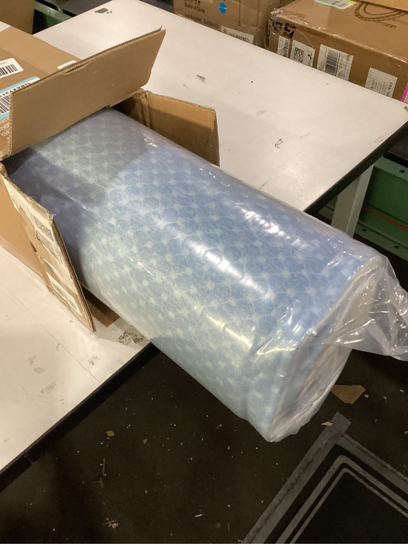 Condition photo showing New/Like New for Mini Crib Mattress, 38x24X4 Inch Dual Sided Comfort Gel Memory Foam, Breathable Premium Baby Mattress for Mini and Portable Cribs w/Removable Outer Cover - White&Blue