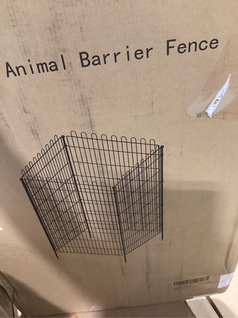 Condition photo showing Good Condition for 4 panels no dig decorative garden fence with gate for yard, 48 in(h) x 10.5 ft(l) animal barrier fencing for outdoor dog, metal portable garden fences for borders, pets, landscape, temporary fence 4 panels-48 in(h) x 10.5 ft(l) with gate