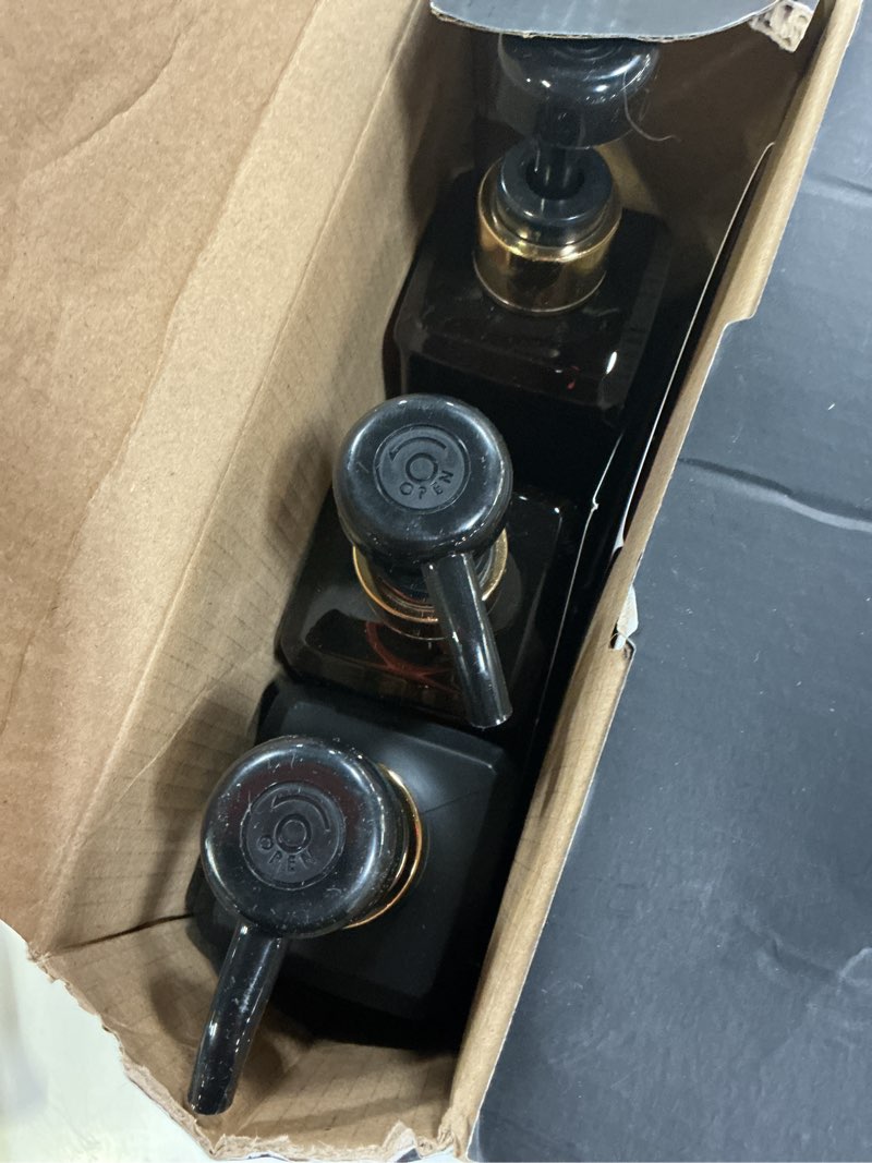 Condition photo showing Good Condition for luxury shampoo and conditioner dispenser set by brighter barns - empty shampoo bottles refillable with gold pump - plastic shower soap dispenser for modern bathroom decor in airbnb, spa (amber gold)