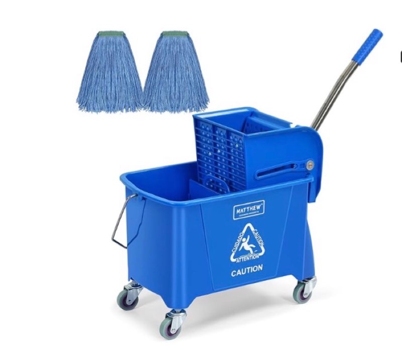 Matthew Cleaning 22 Quart Compact Mop Bucket INCL.2 Pack Mop Head with Side Press Wringer On Wheels,Tandem Portable Floor Cleaning Wavebrake,Ideal for Household,Industrial,Restaurant,Janitorial Use Yellow 22 Quart