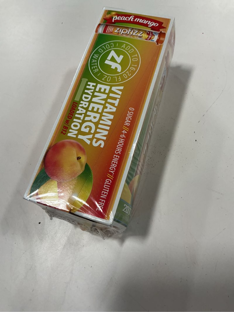 Condition photo showing New/Like New for EXP 02/27 Zipfizz Daily Energy Drink Powder, Peach Mango, 20 Pack | 3-in-1 Sustained Energy, Rapid Hydration, and Essential Vitamins | Sugar-Free | Electrolyte Powder | Contains Vitamin B-12 & Antioxidants Peach Mango 0.39 Ounce (Pack of 20)