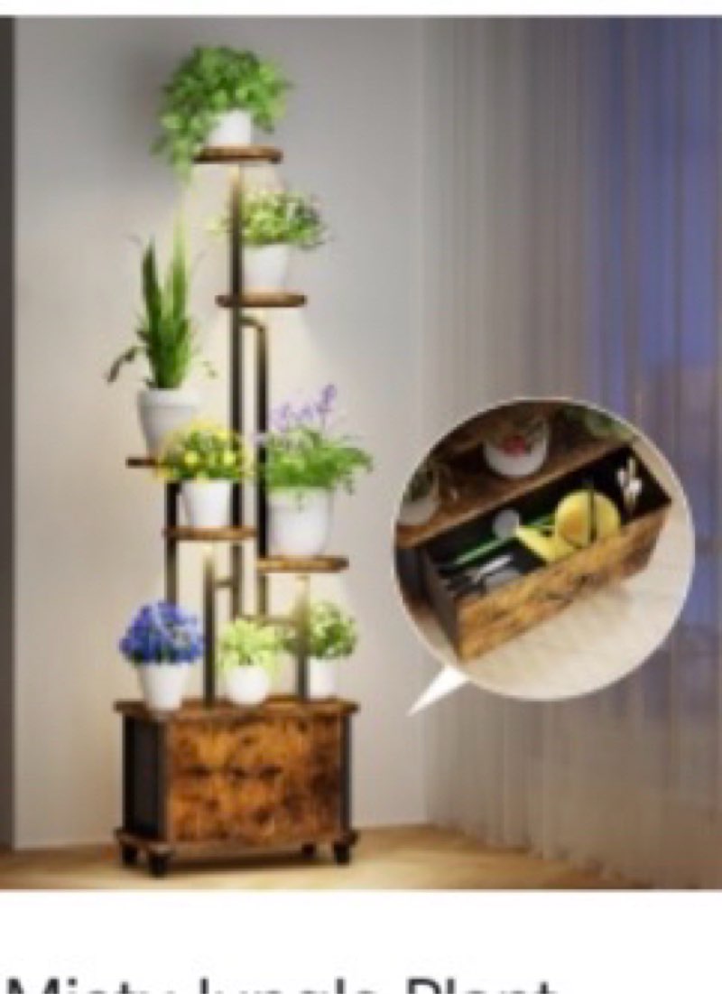 MistyJungle Plant Stand with Grow Lights,7 Tiered Indoor Plants Shelf with Wheels,62IN Tall Large Co