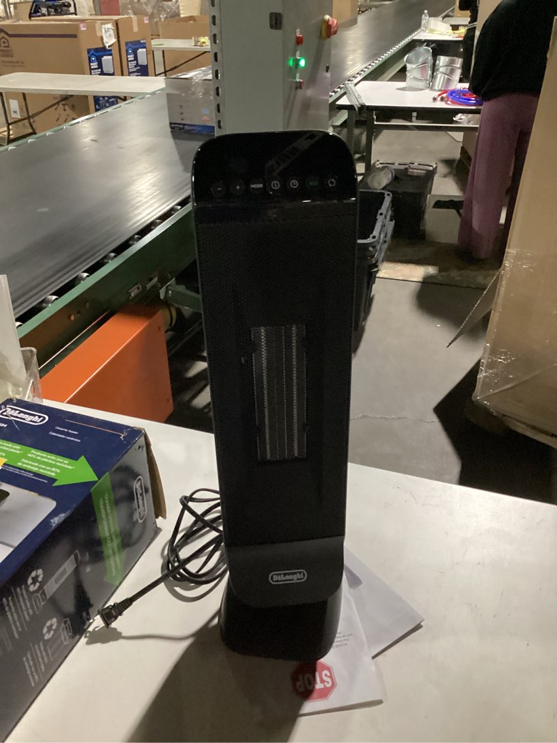 delonghi 1500 -watt ceramic tower indoor electric space heater with thermostat with