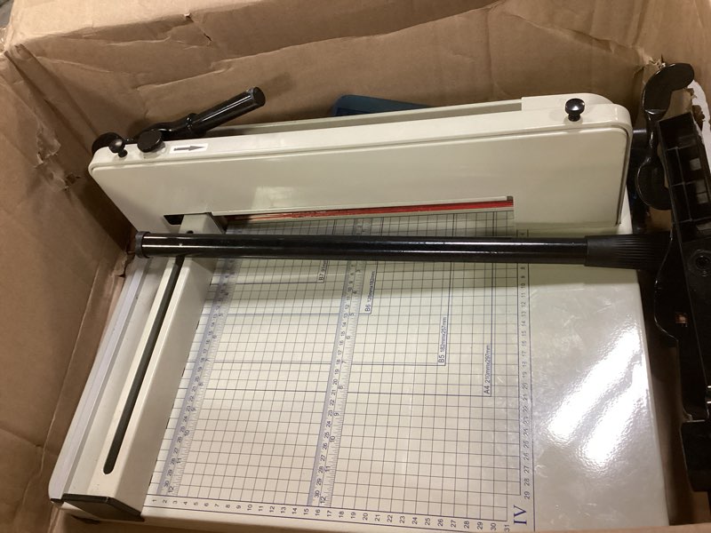 Condition photo showing As Is for 12 Inch Heavy Duty Paper Cutter,Guillotine Paper Cutter Heavy Duty for A4 Paper,Stack Paper Trimmer 400 Sheet Capacity,White A4 Guillotina para Papel for Office Home School.